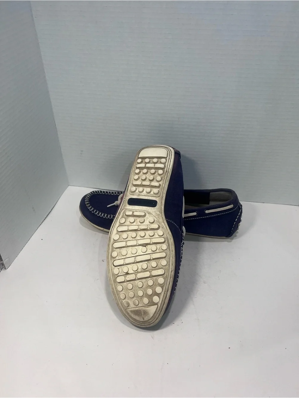 Cole Haan Navy Suede Boat Shoes with White Laces